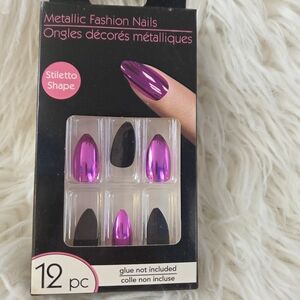 b*Color Metallic Purple Black Matte Medium Length Stilleto Style False Nails